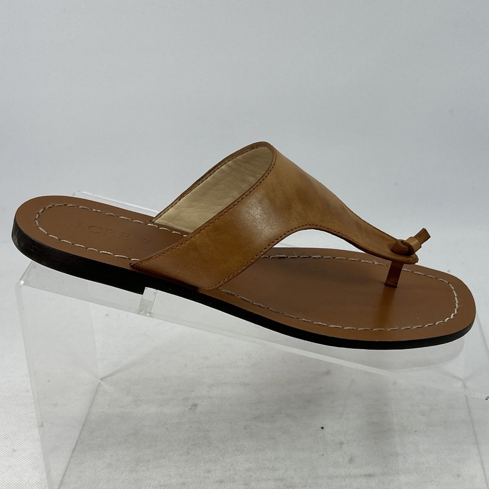 J. Crew Thong Sandals Women's Size 6 Genuine Leather Brown Tan Slides - Picture 2 of 14